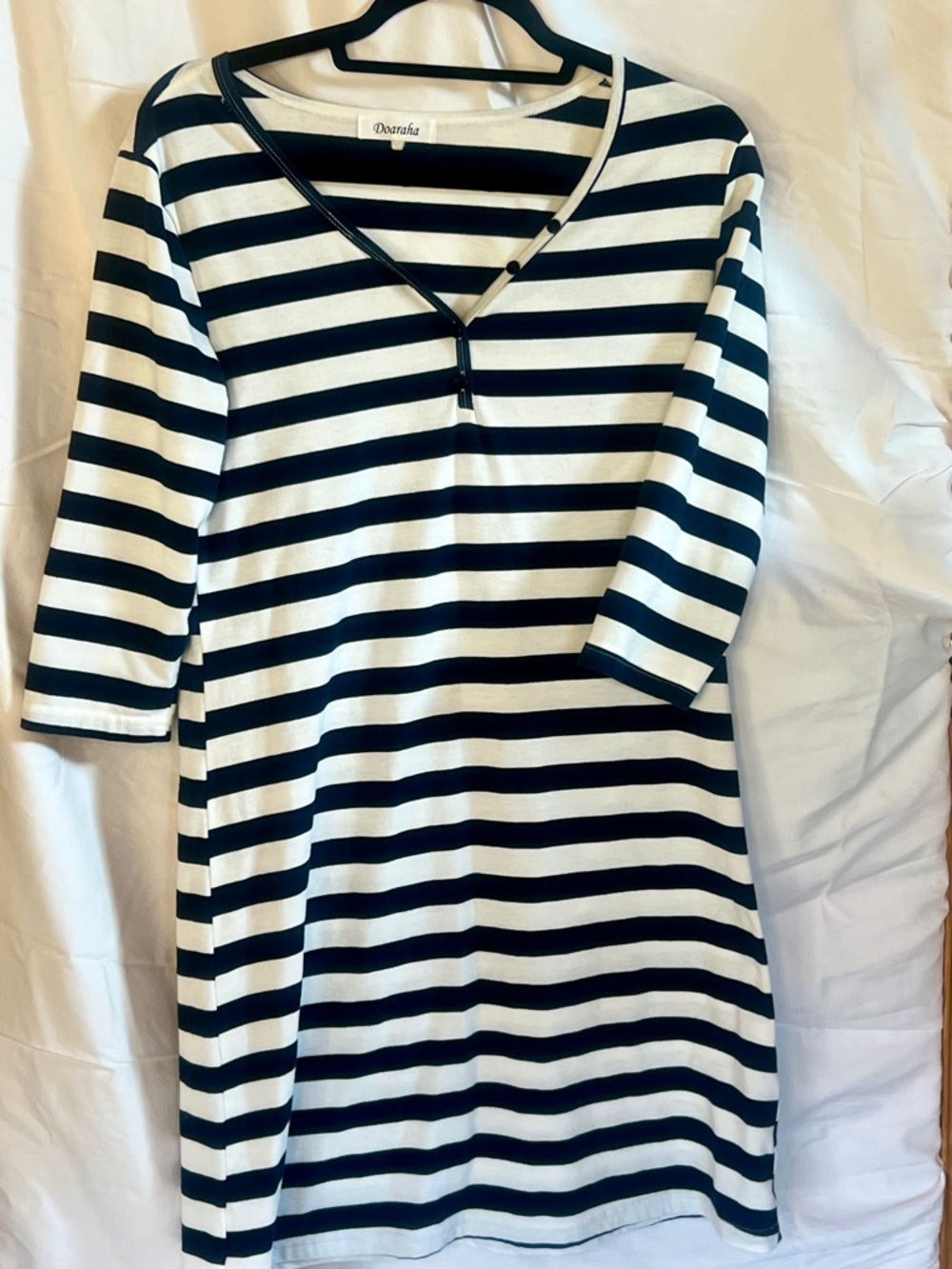 Black and White Striped V-Neck Dress